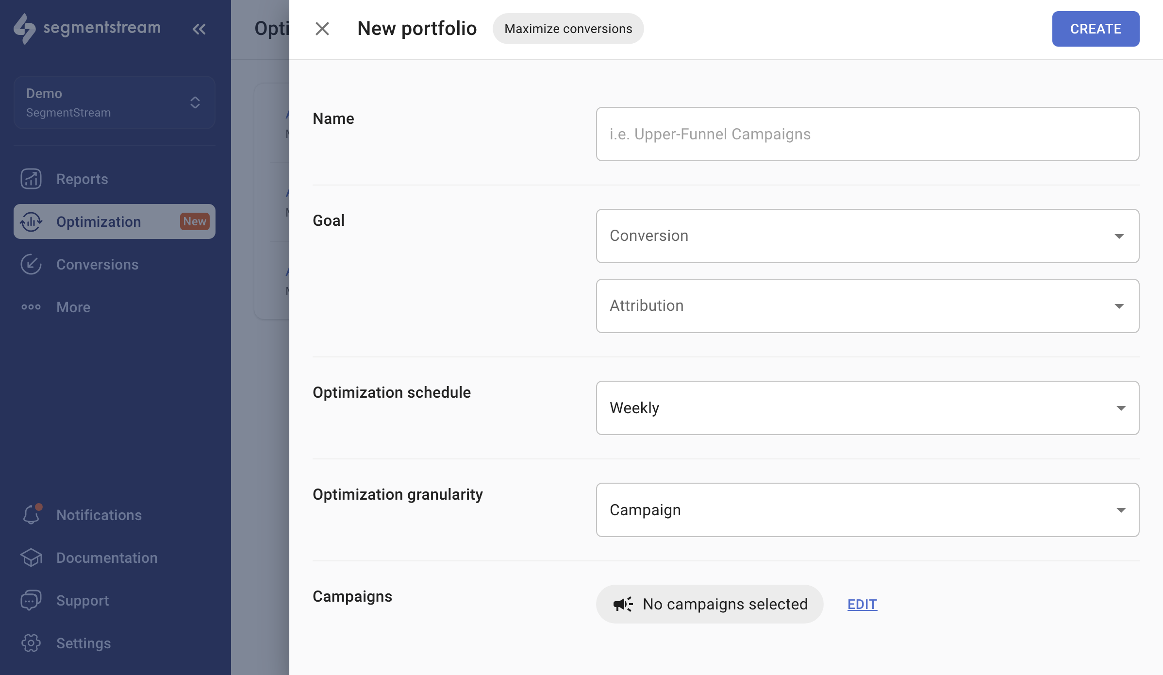Portfolio settings configuration form
