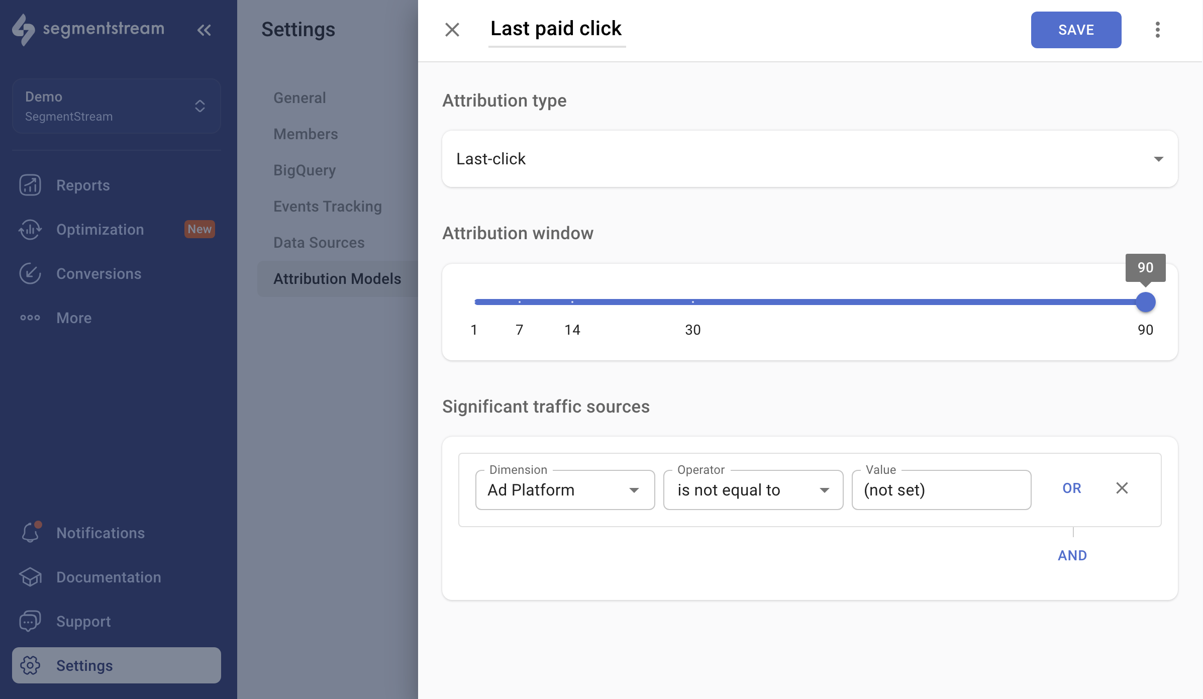 Last-click attribution model configuration