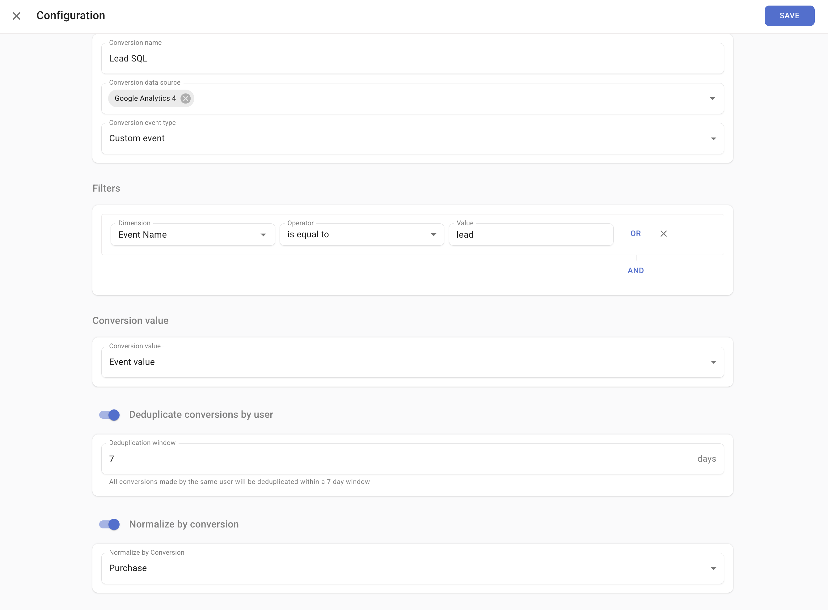 Custom event conversion setup