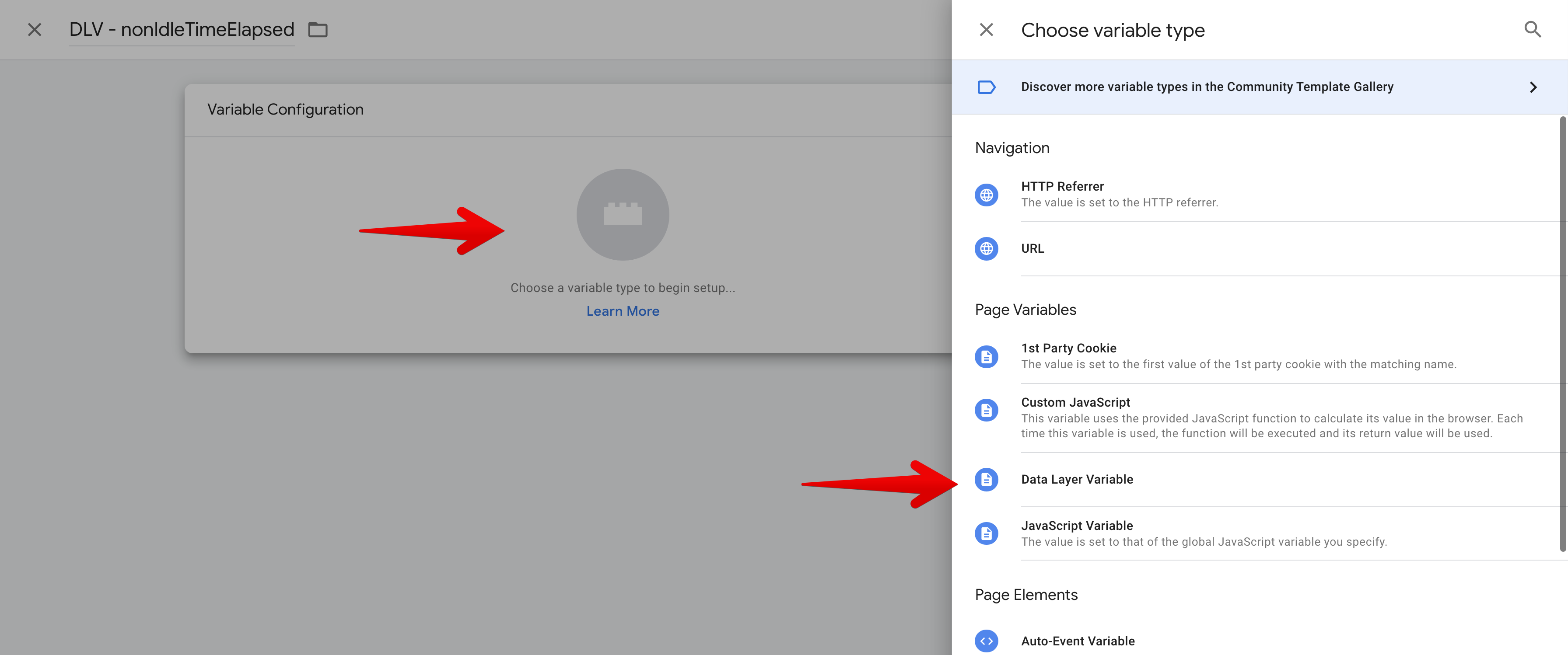 Selecting Data Layer Variable type