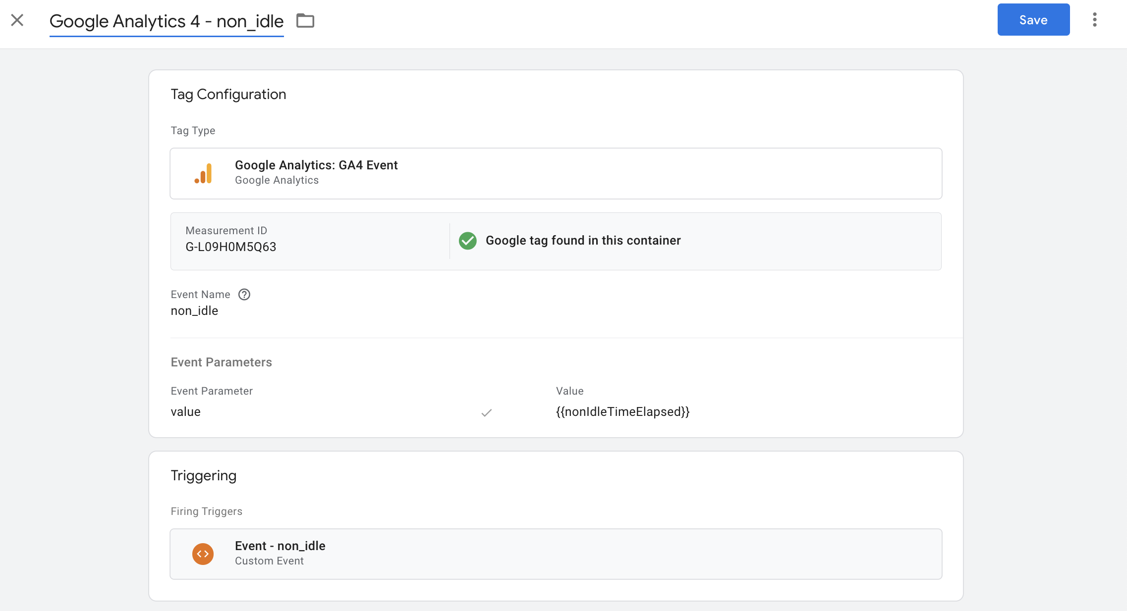 non_idle GA4 event tag configured