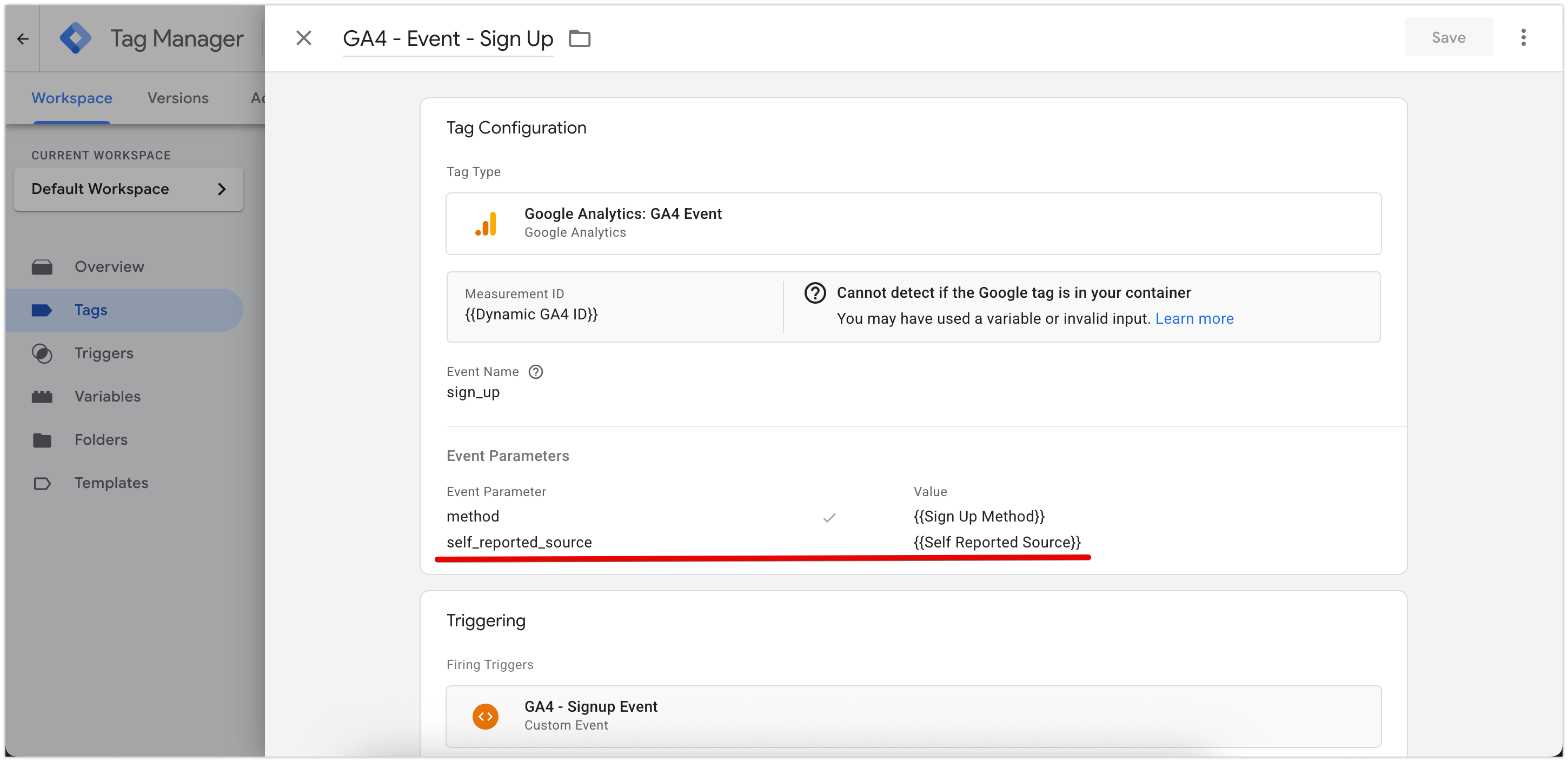 GA4 event parameter configuration in GTM