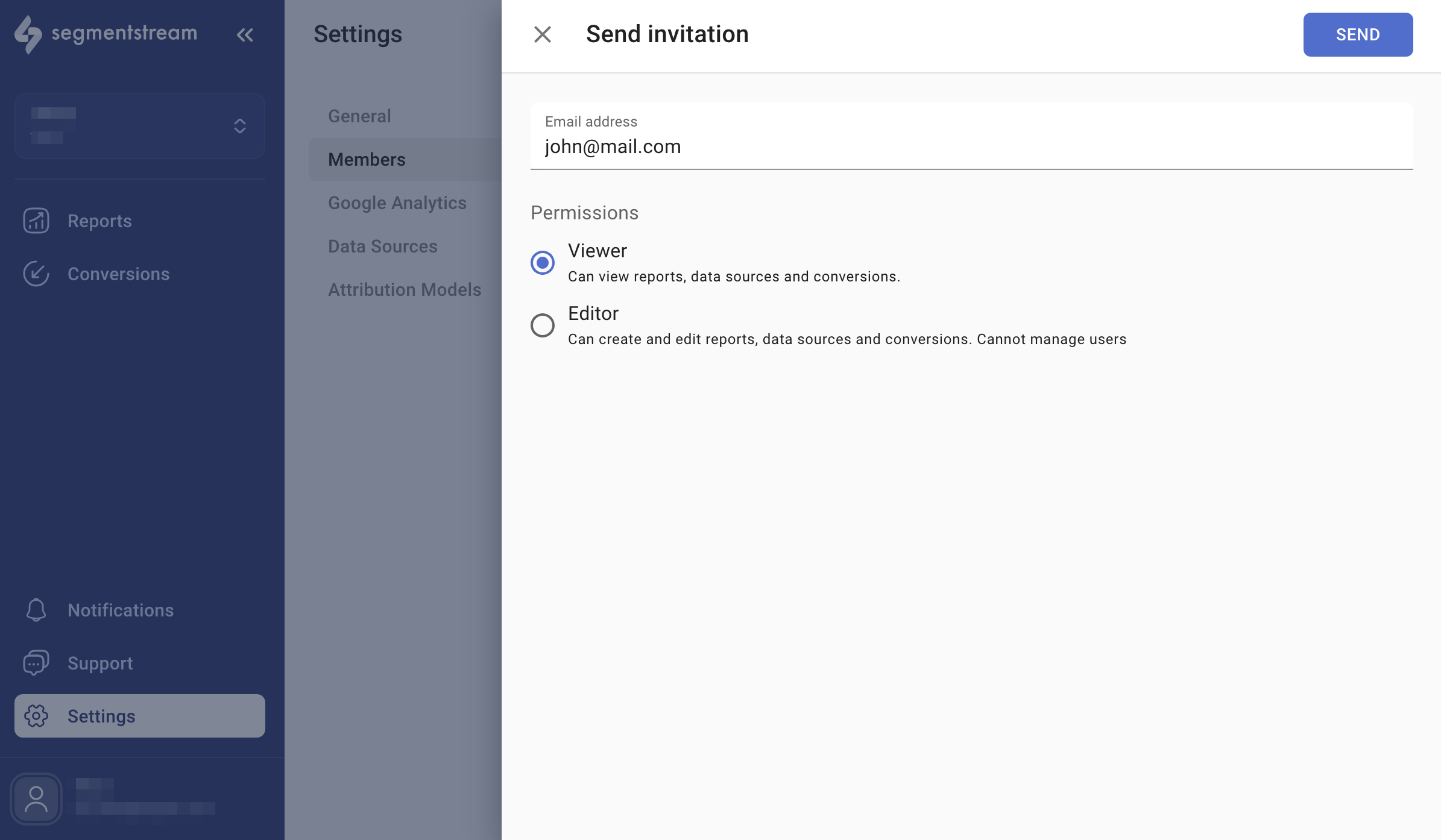 Team member invitation page
