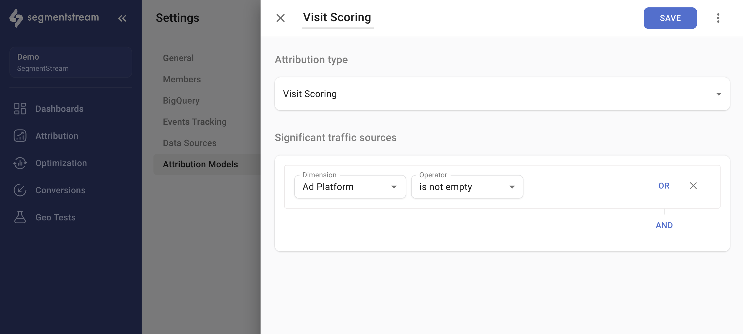 Visit Scoring attribution model configuration