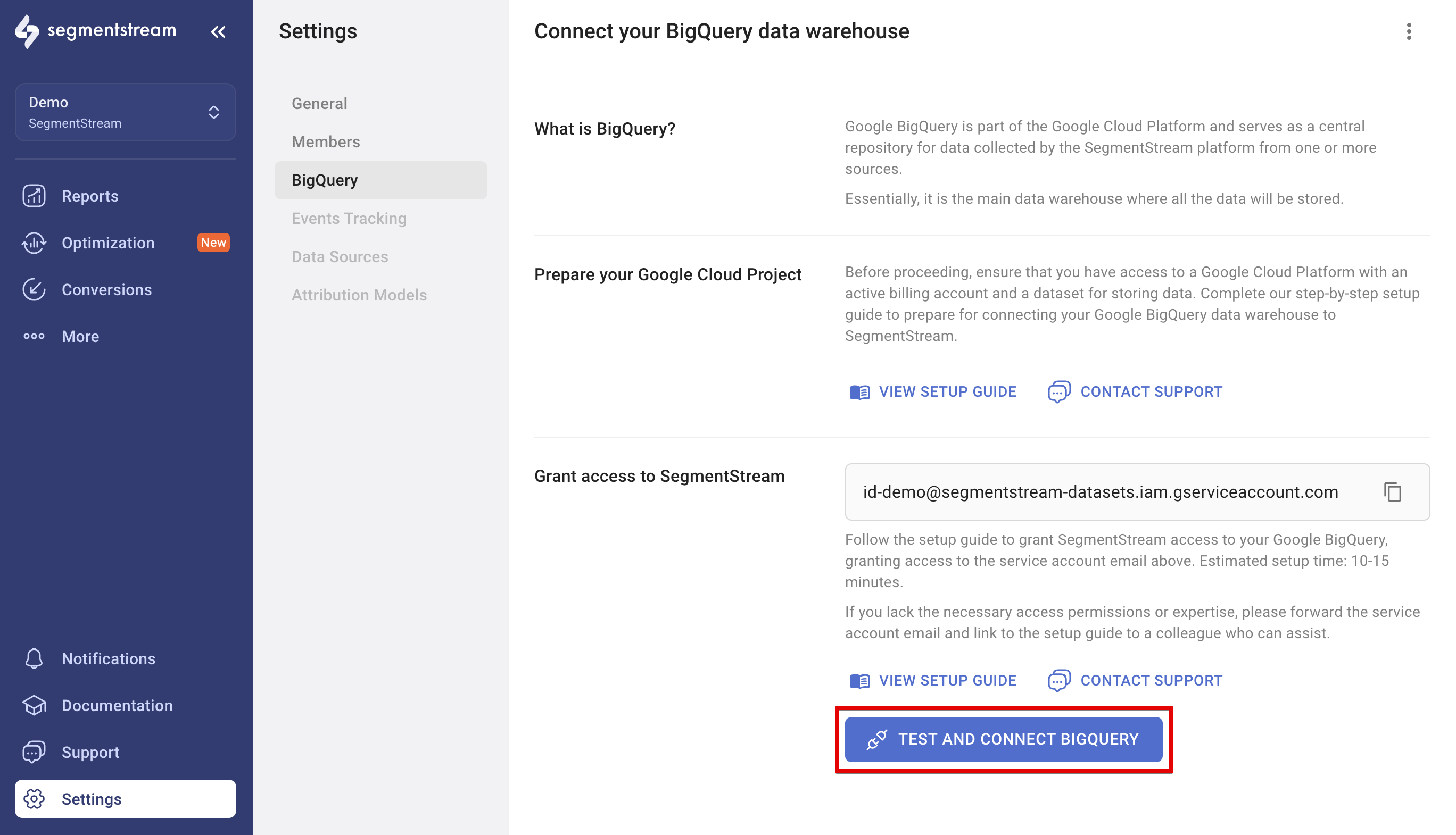 Test and connect BigQuery