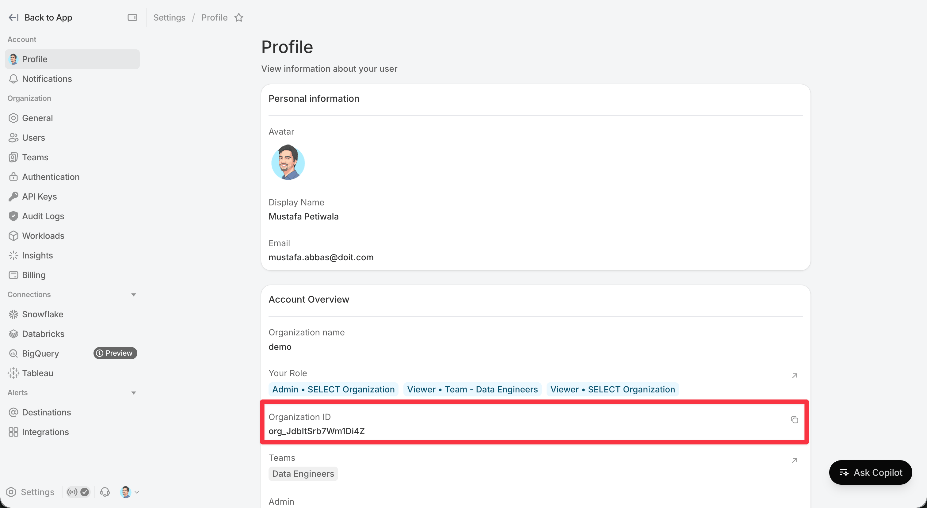 Organization ID from profile