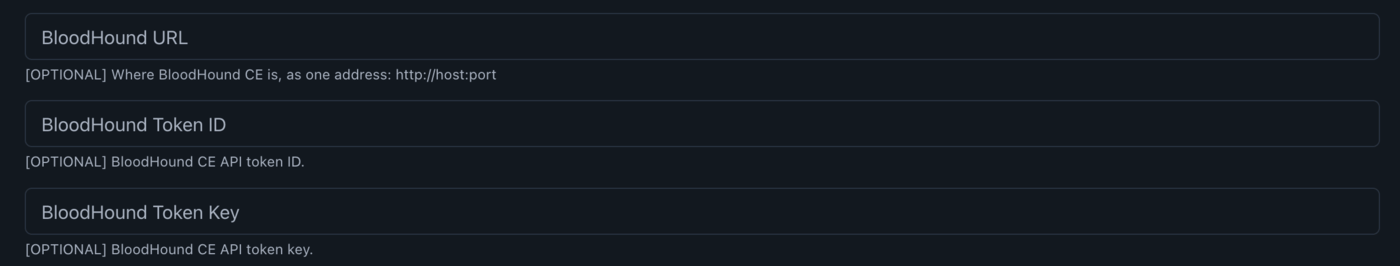 The BloodHound URL, Token ID, and Token Key fields, all left blank