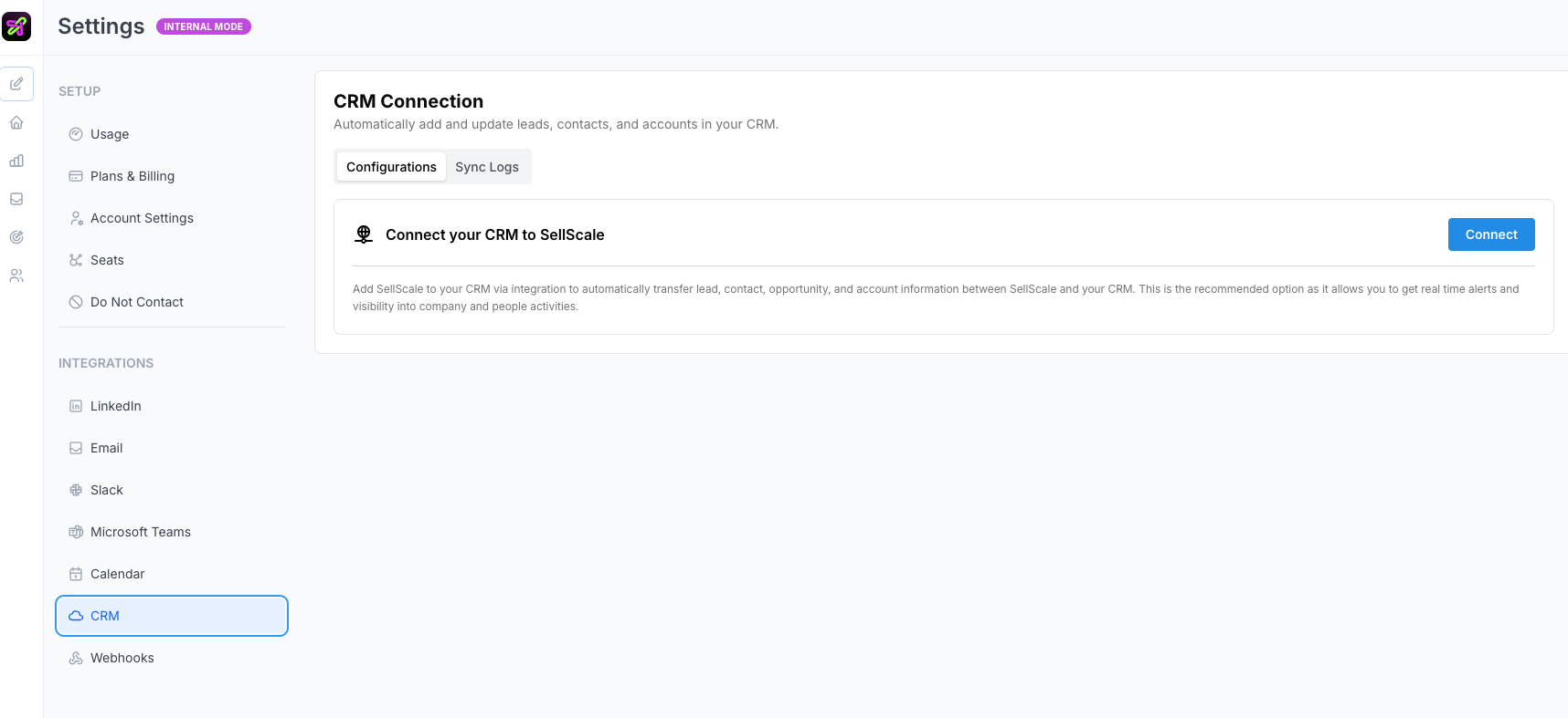 The CRM Connection settings in Selix