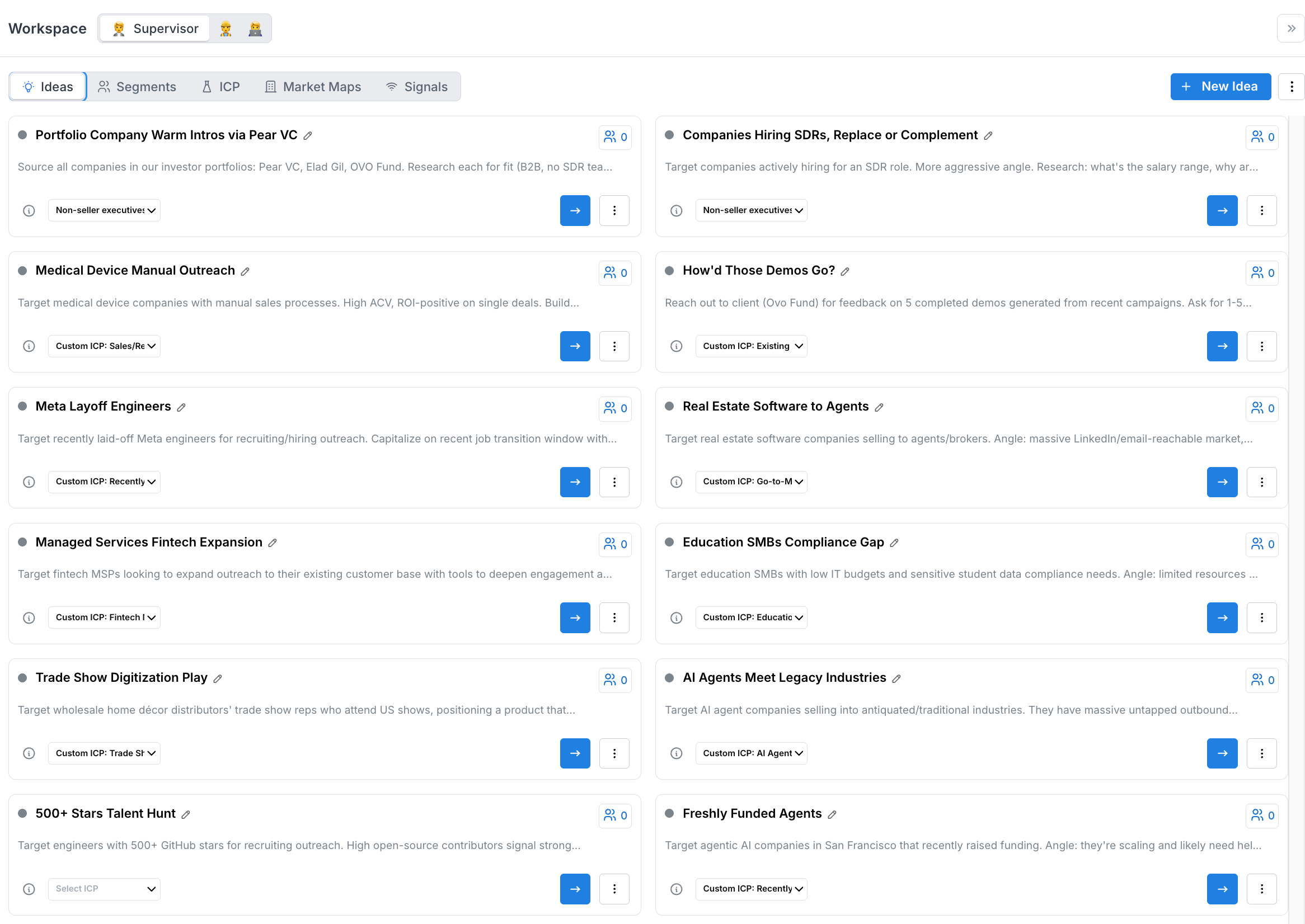 The Ideas view in the Supervisor workspace