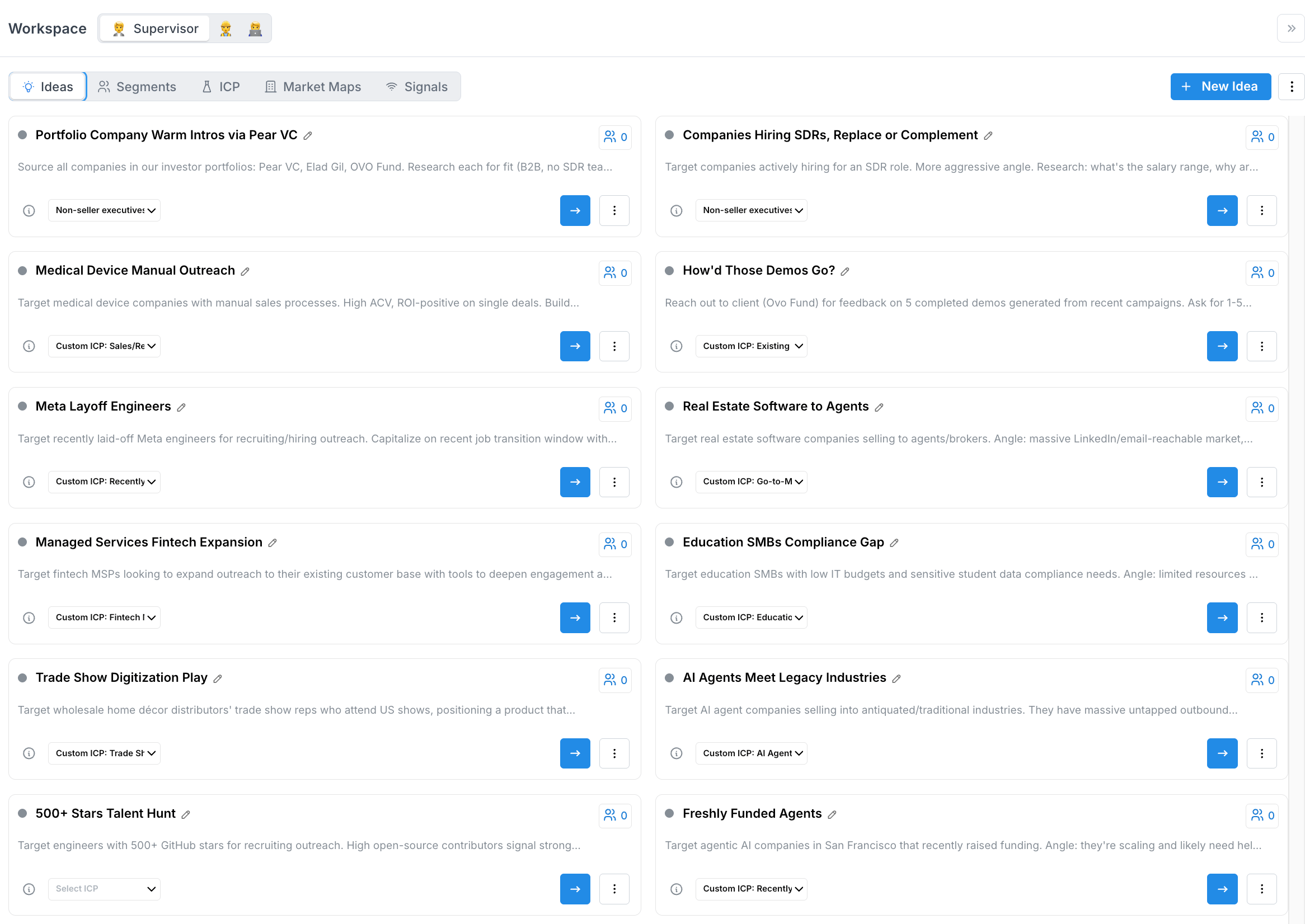 The Ideas view in the Supervisor workspace