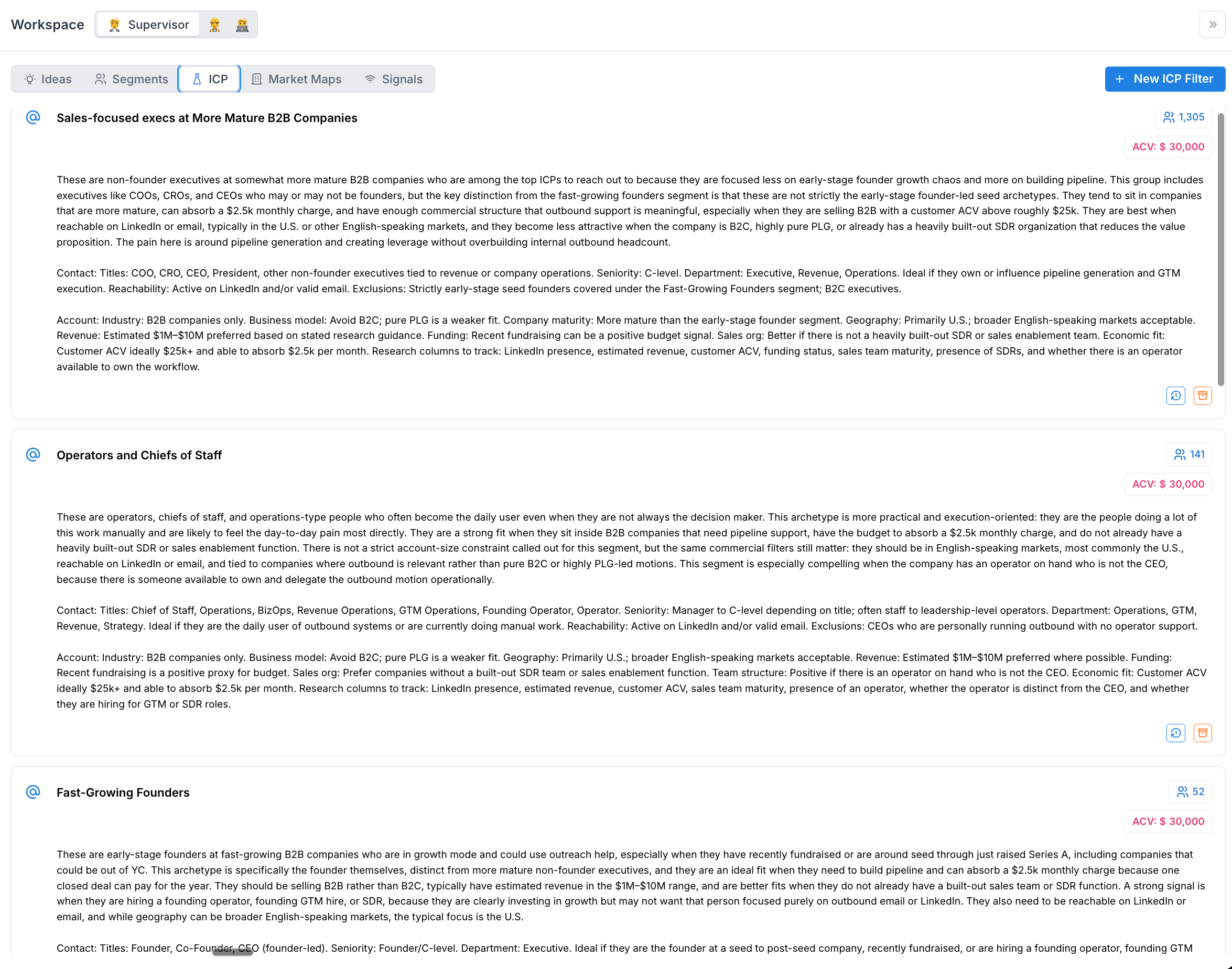 The ICP view with Ideal Customer Profiles