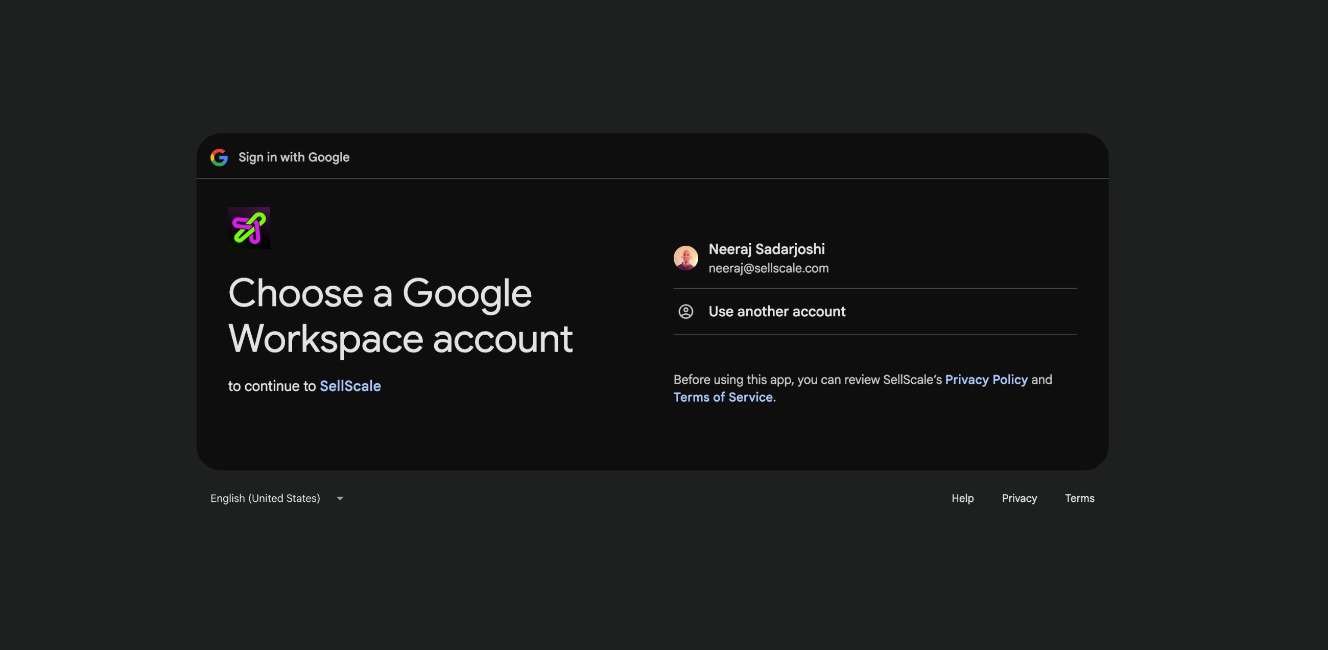 Choose a Google Workspace account screen