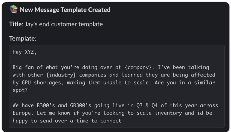A new few-shot message template created by Selix