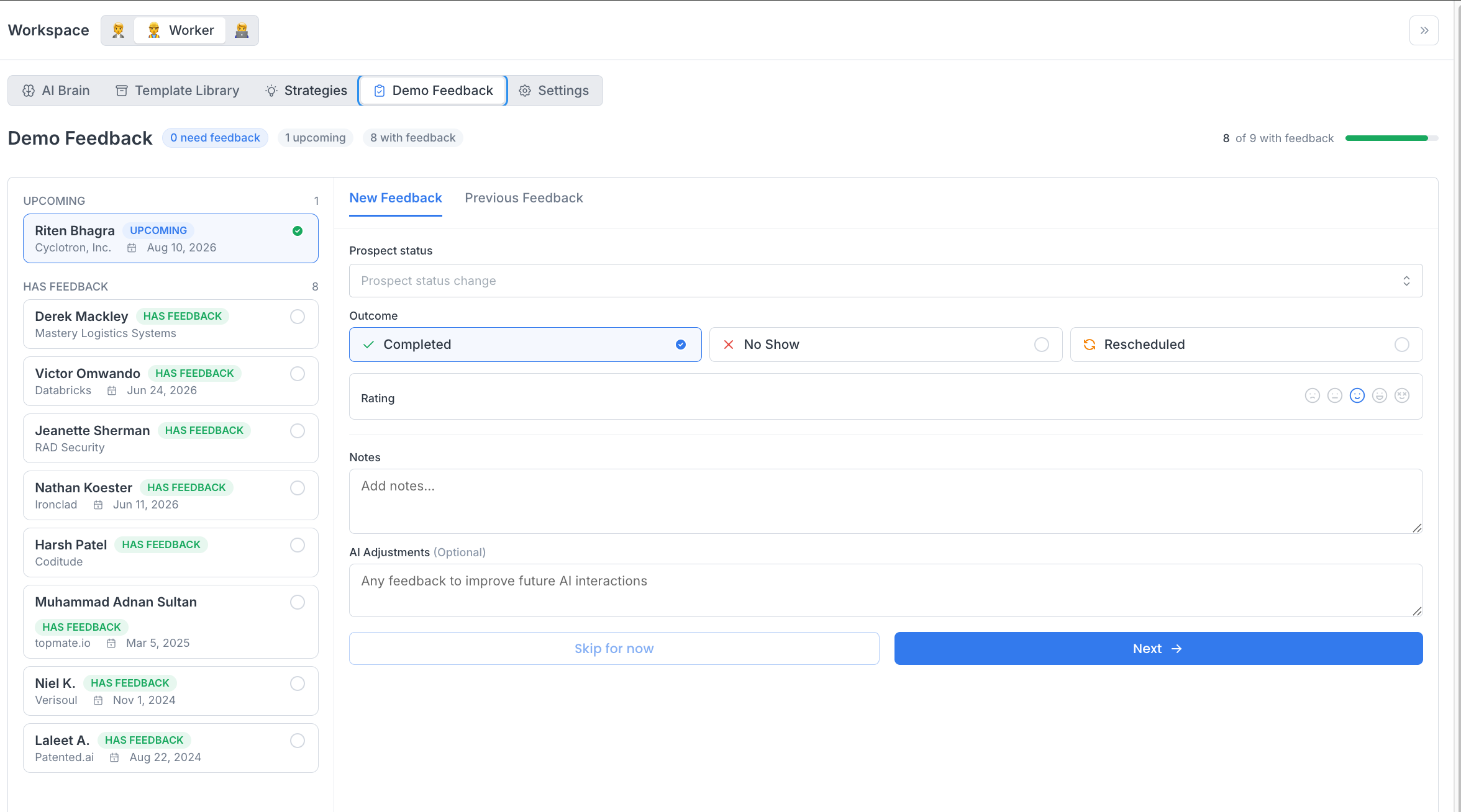 The Template Library table showing templates with type, acceptance, and reply rates