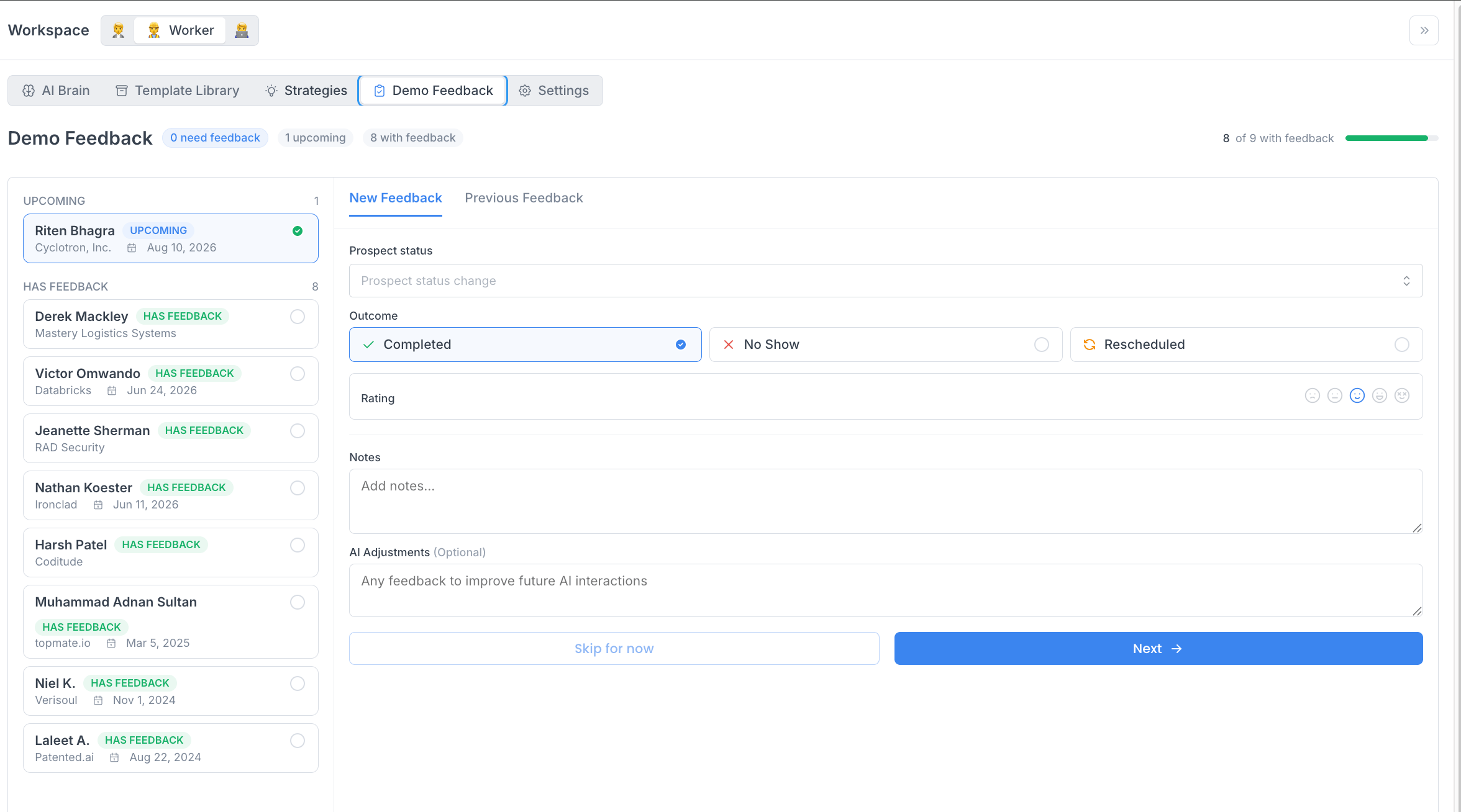 The Template Library table showing templates with type, acceptance, and reply rates