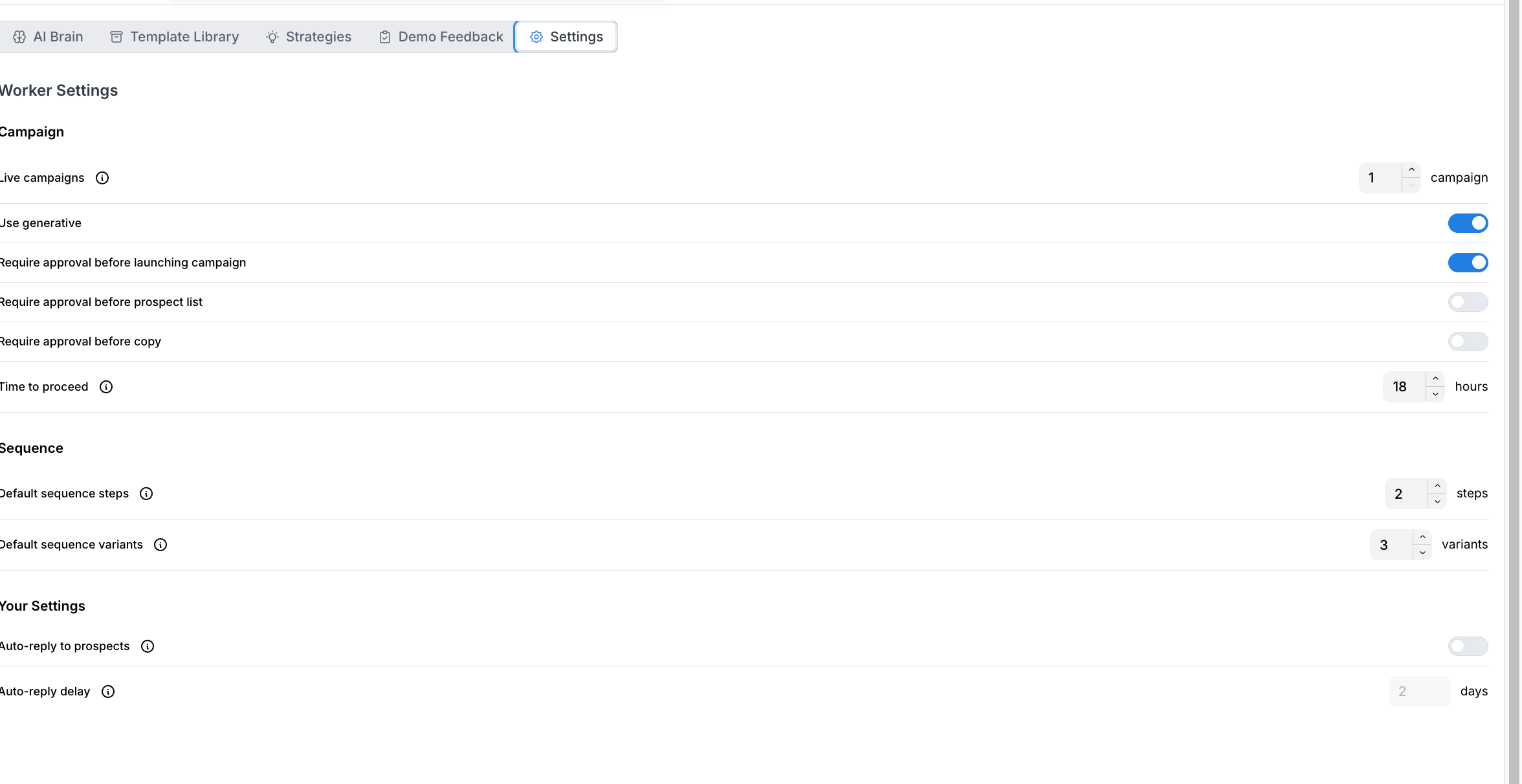 The Live Campaigns view showing a campaign's sequence steps and variant acceptance rates
