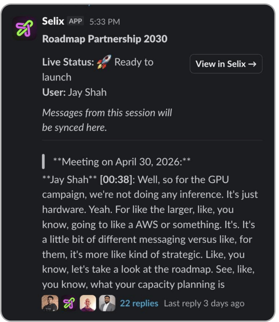 Selix in a dedicated Slack channel
