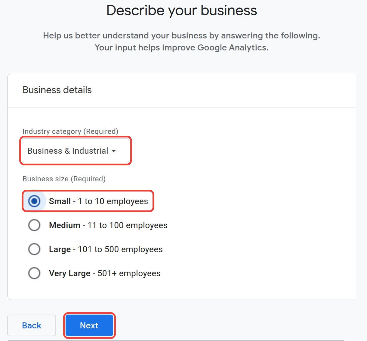 Describe your business: industry category and business size