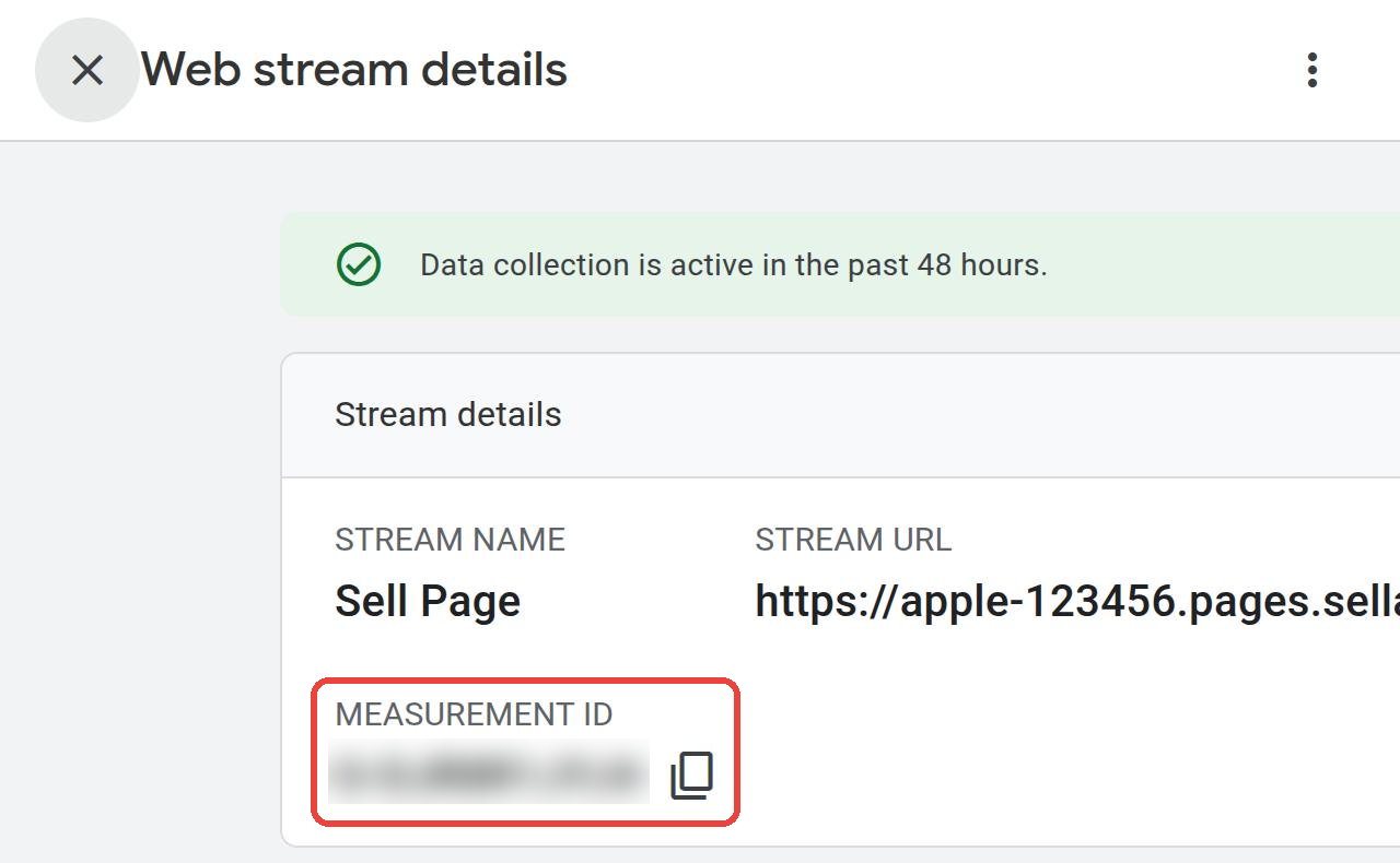 Web stream details with the Measurement ID and its copy button