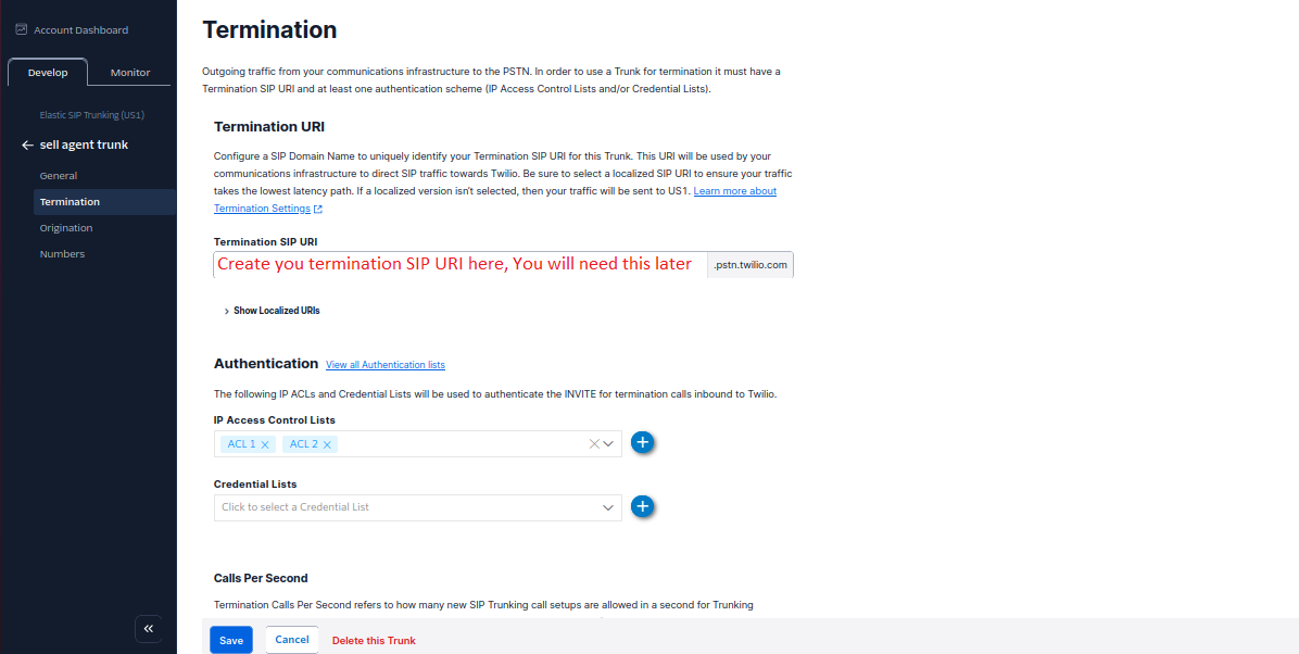 Termination Settings