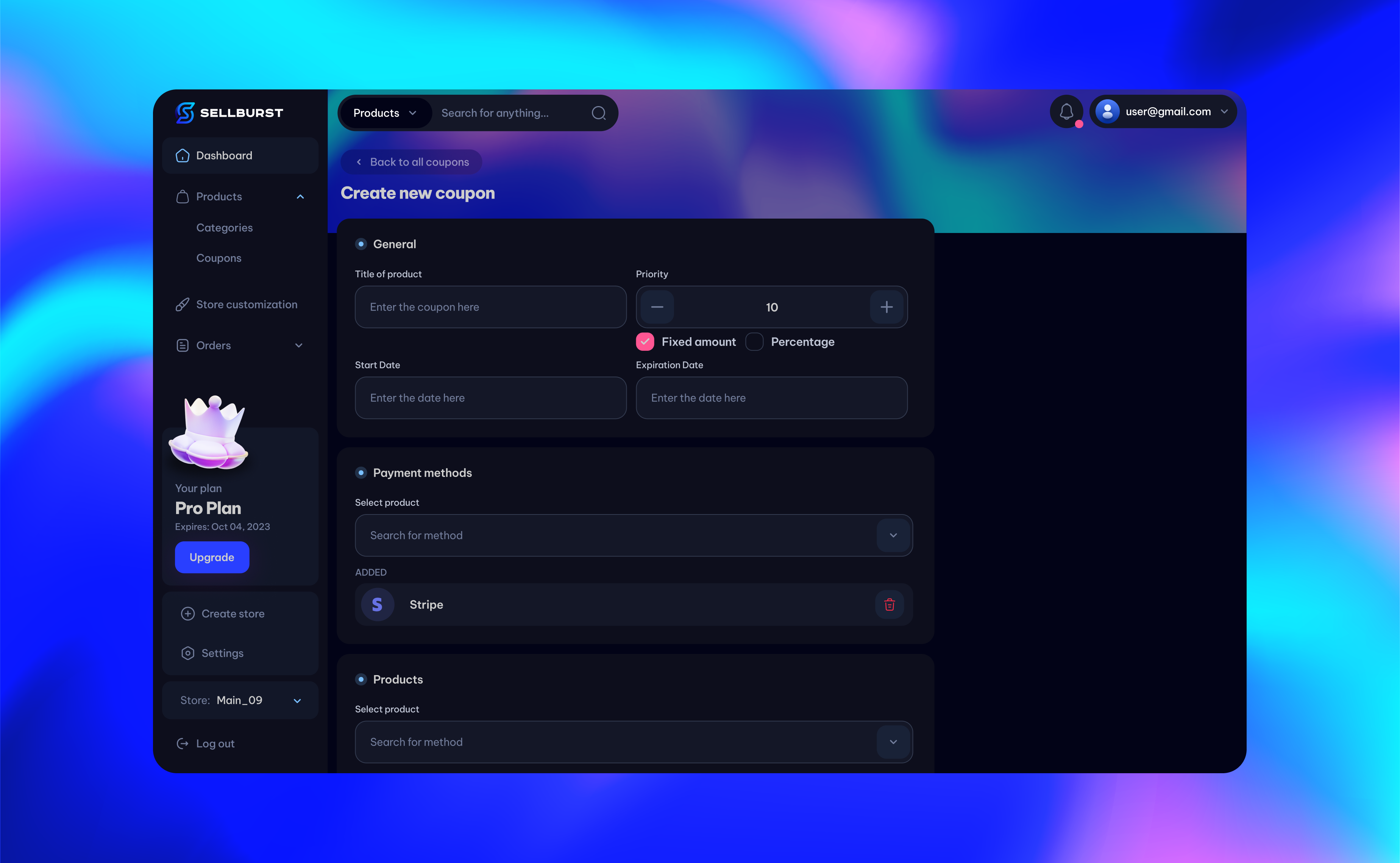 Coupon creation page