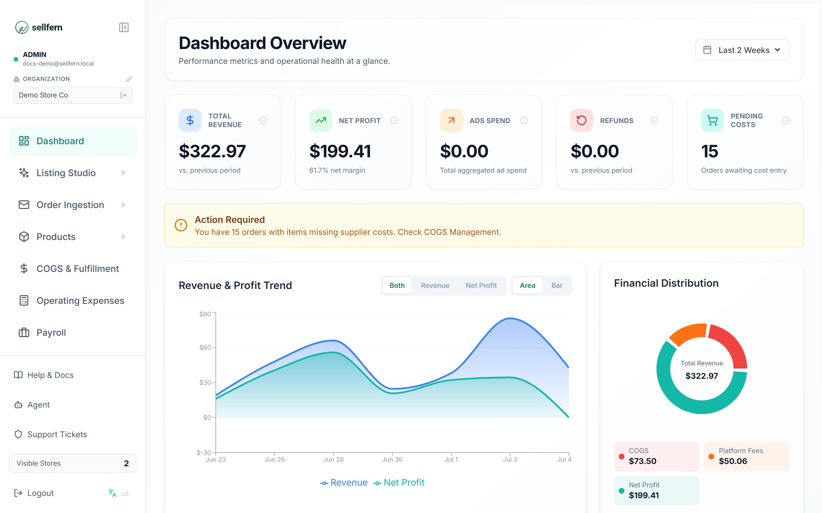 Sellfern app layout