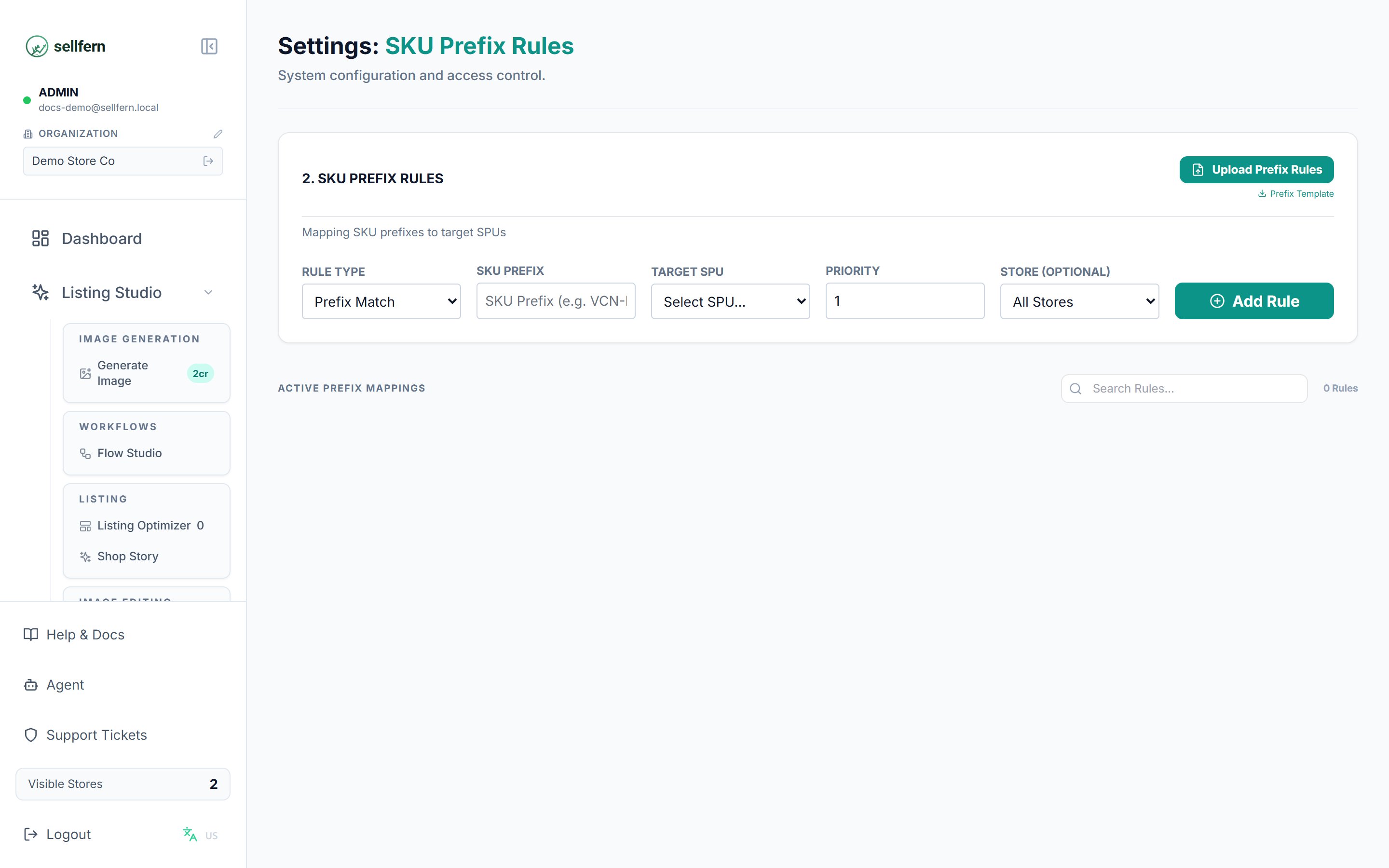 Settings — SKU Prefix Rules
