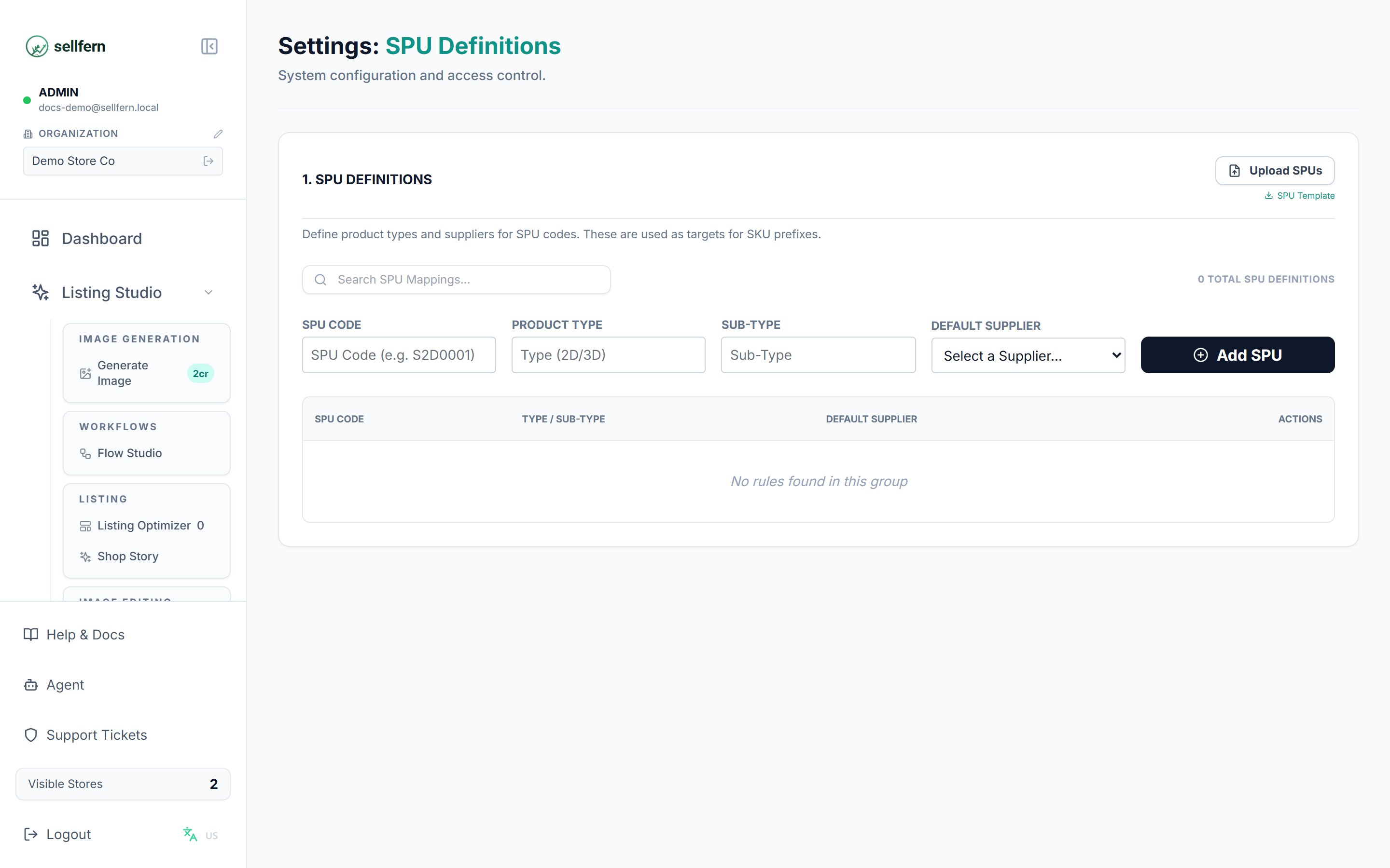 Settings — SPU Definitions