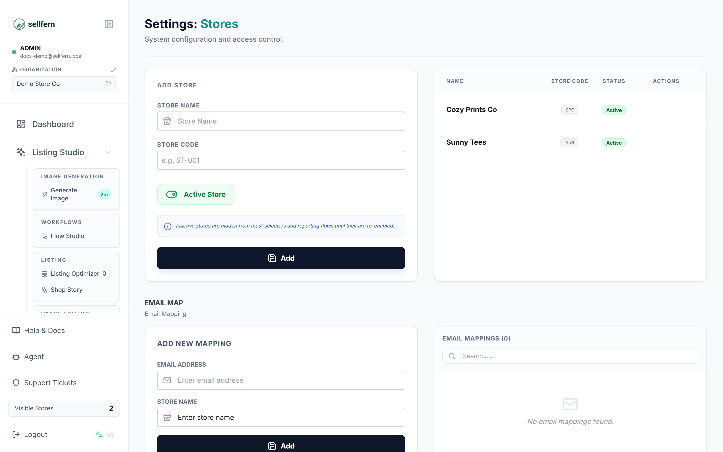 Settings — Stores