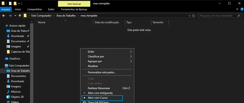 Abrir pasta no Cursor