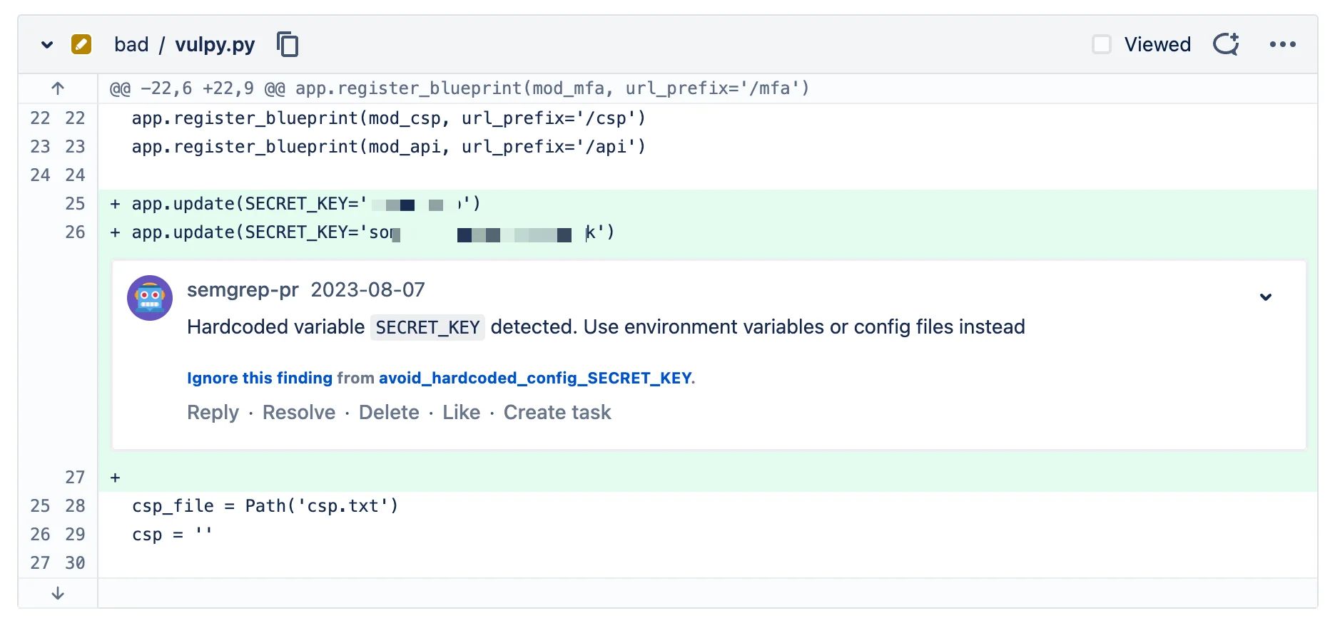 Semgrep Bitbucket PR comment