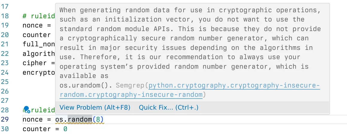 Semgrep remediation guidance in VS Code