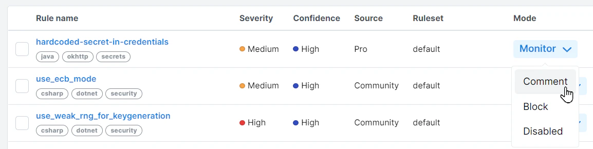 Policies modes