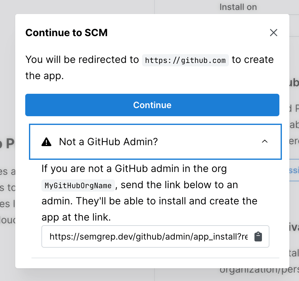 Continue to SCM dialog