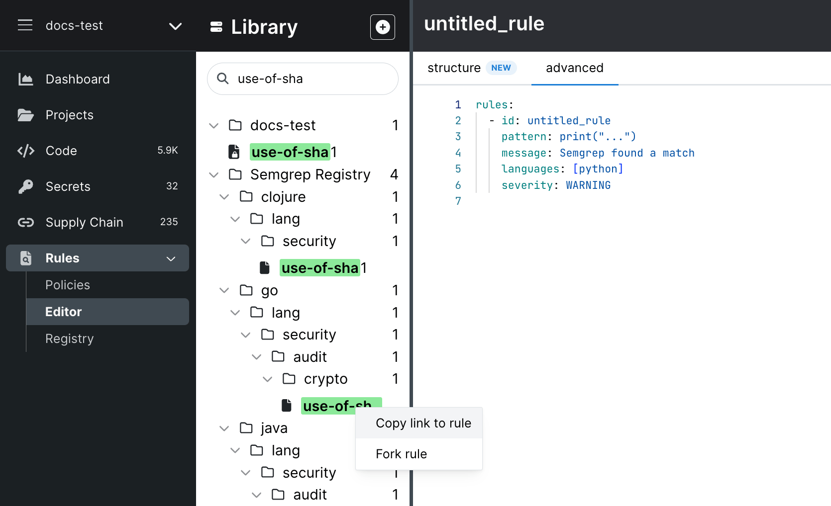 Custom rules in registry