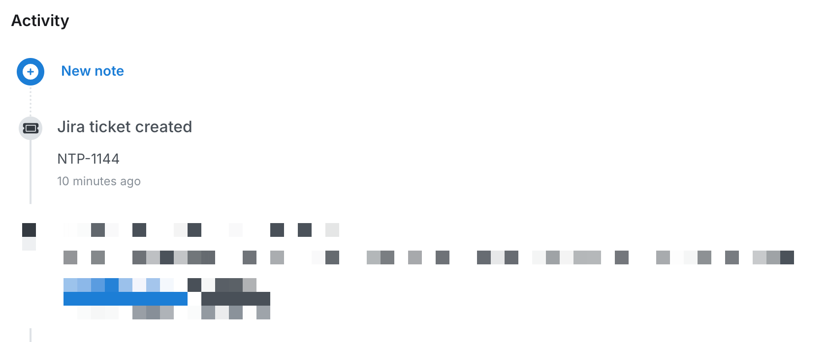 Finding details' Activity section showing that a Jira ticket was successfully created.
