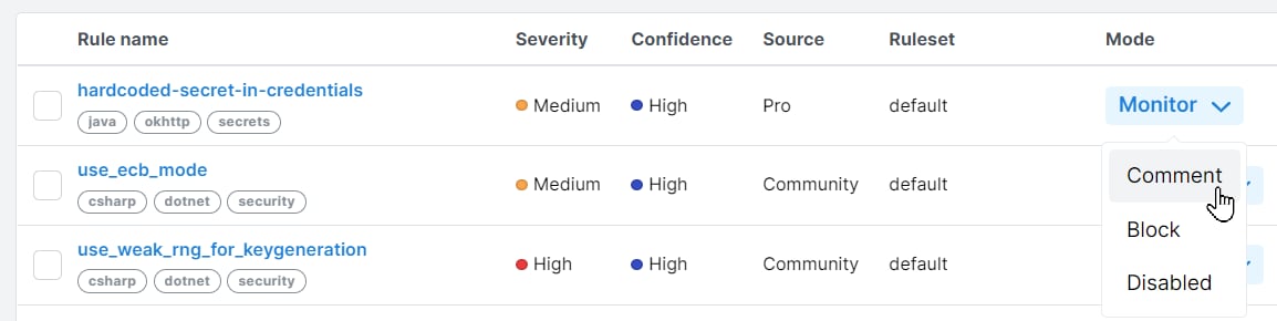 Policies modes
