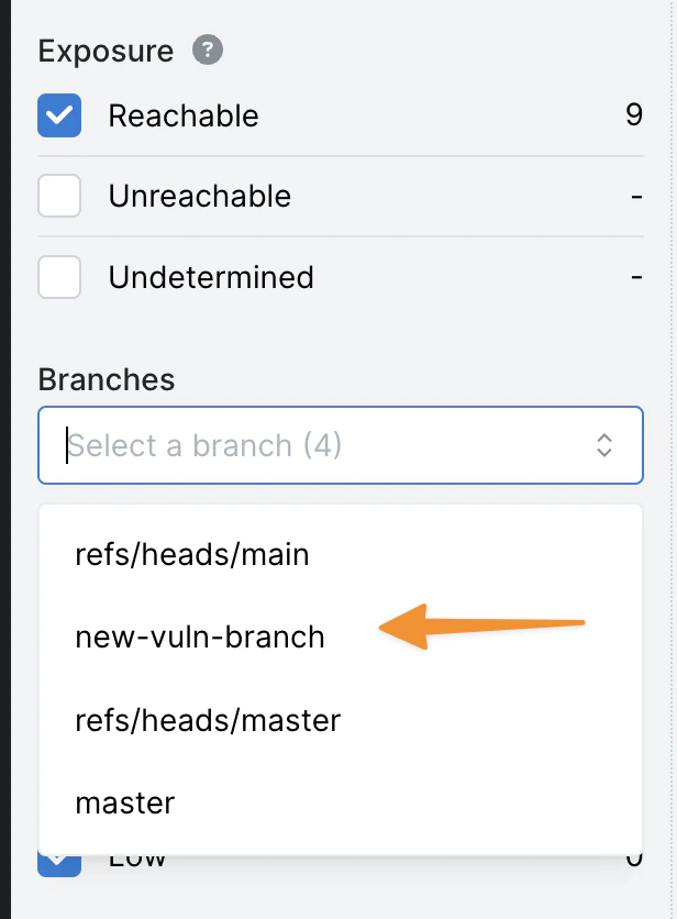 Branch selector with branch options shown