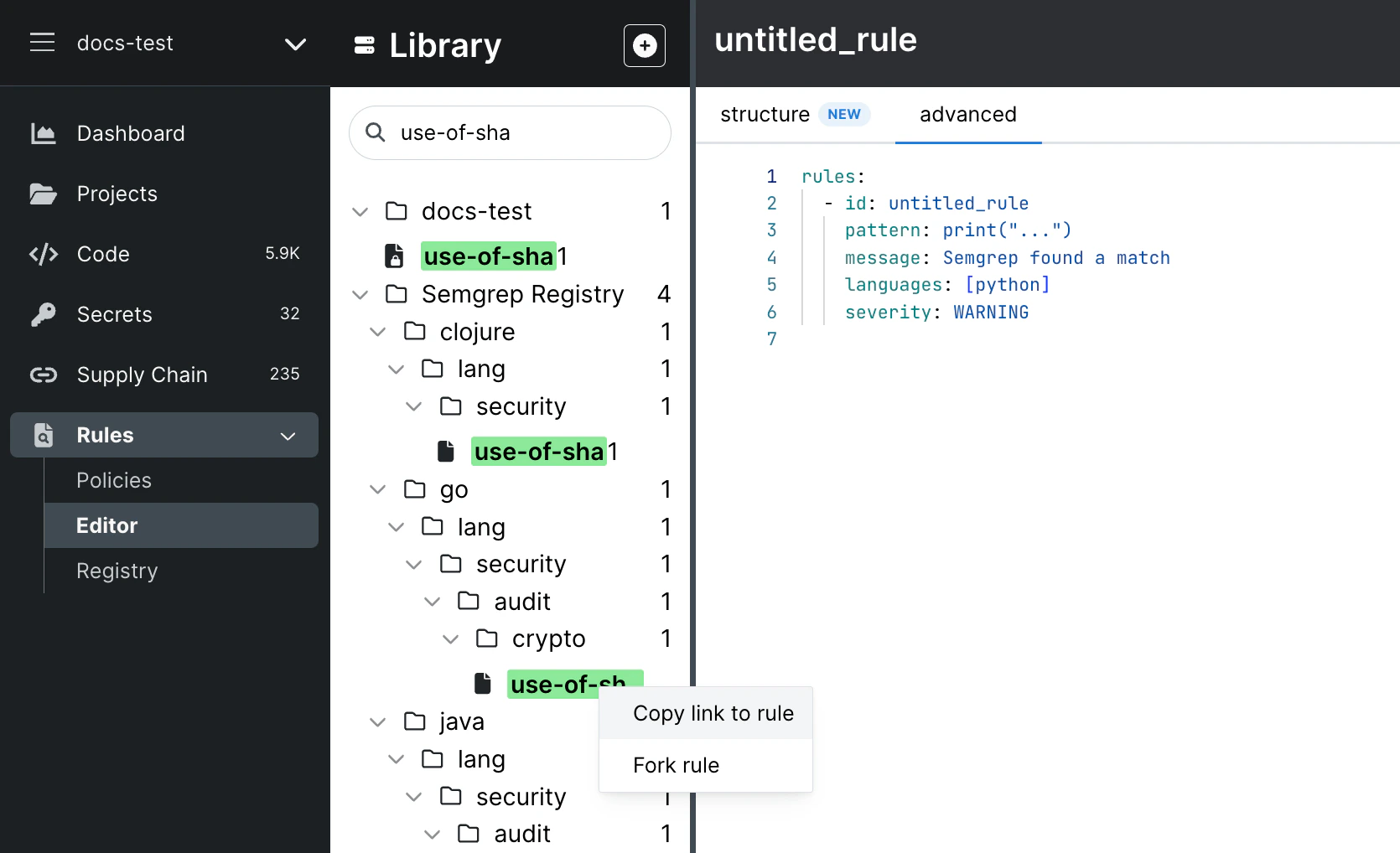 Custom rules in registry