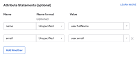 Filling in attribute statements in Okta