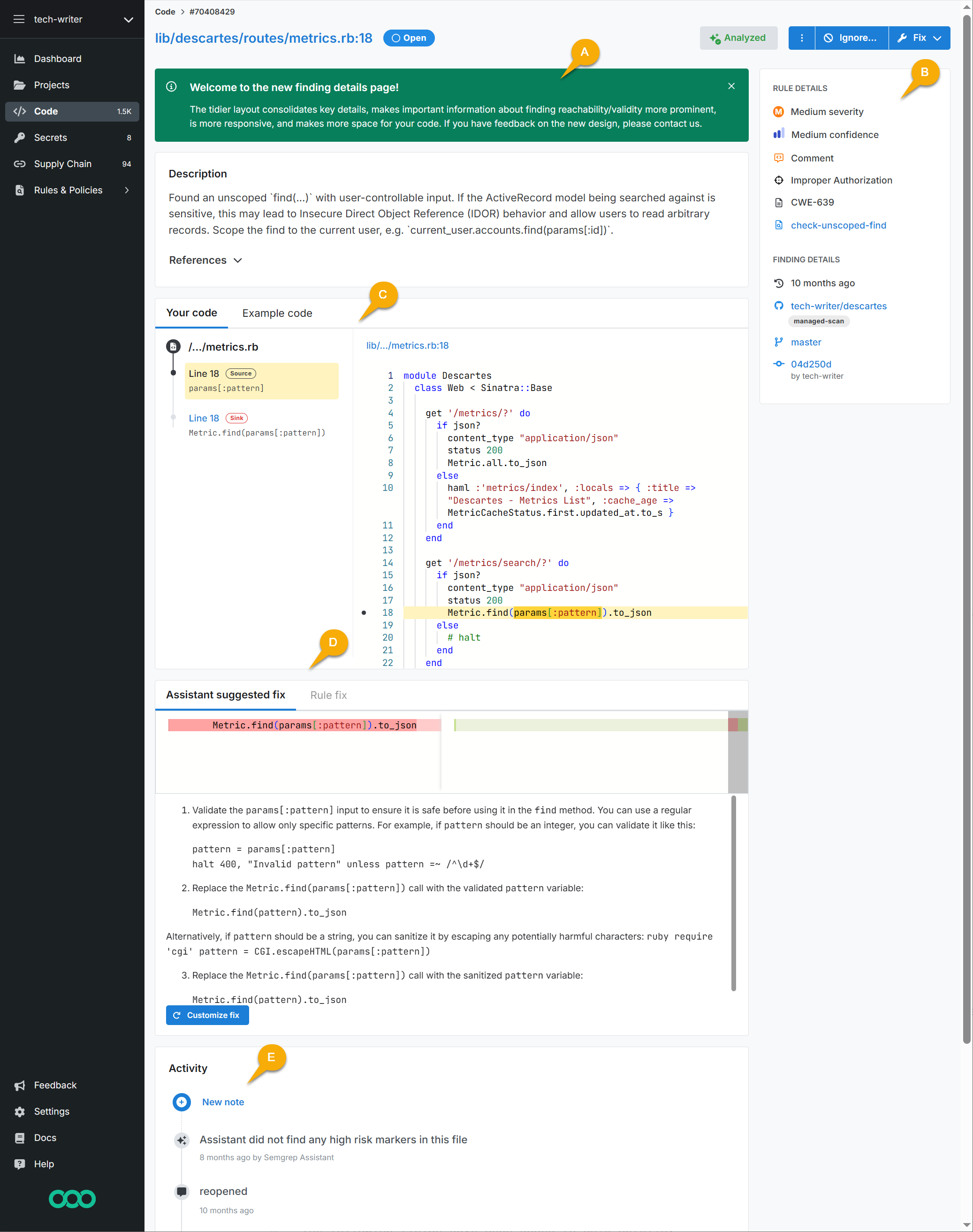 Findings details page v2