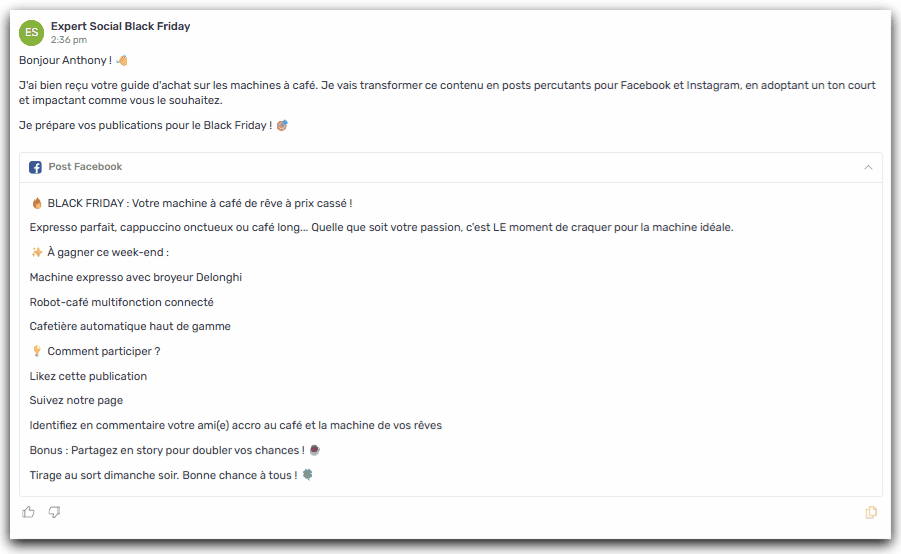 résultats post facebook agent