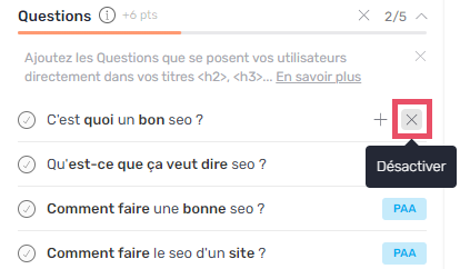 désactiver questions