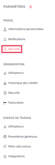 paramètres sécurité