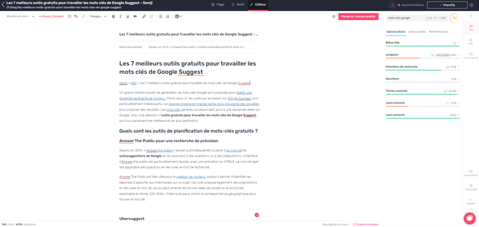 contenu dans léditeur