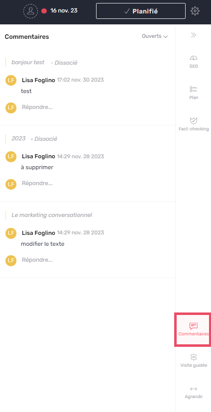 lisitng commentaires