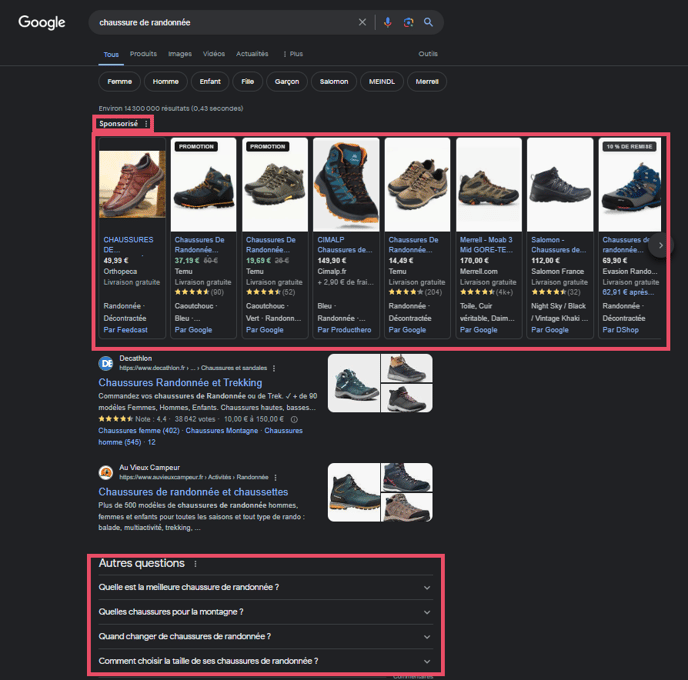 page de résultat google
