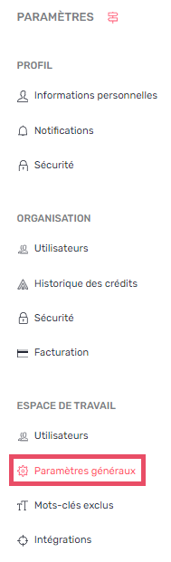 paramètres généraux