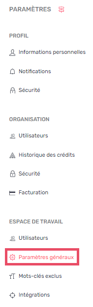paramètres généraux