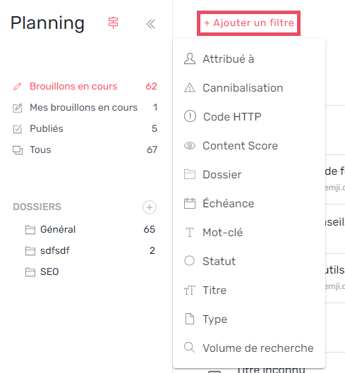 ajouter filtre planning